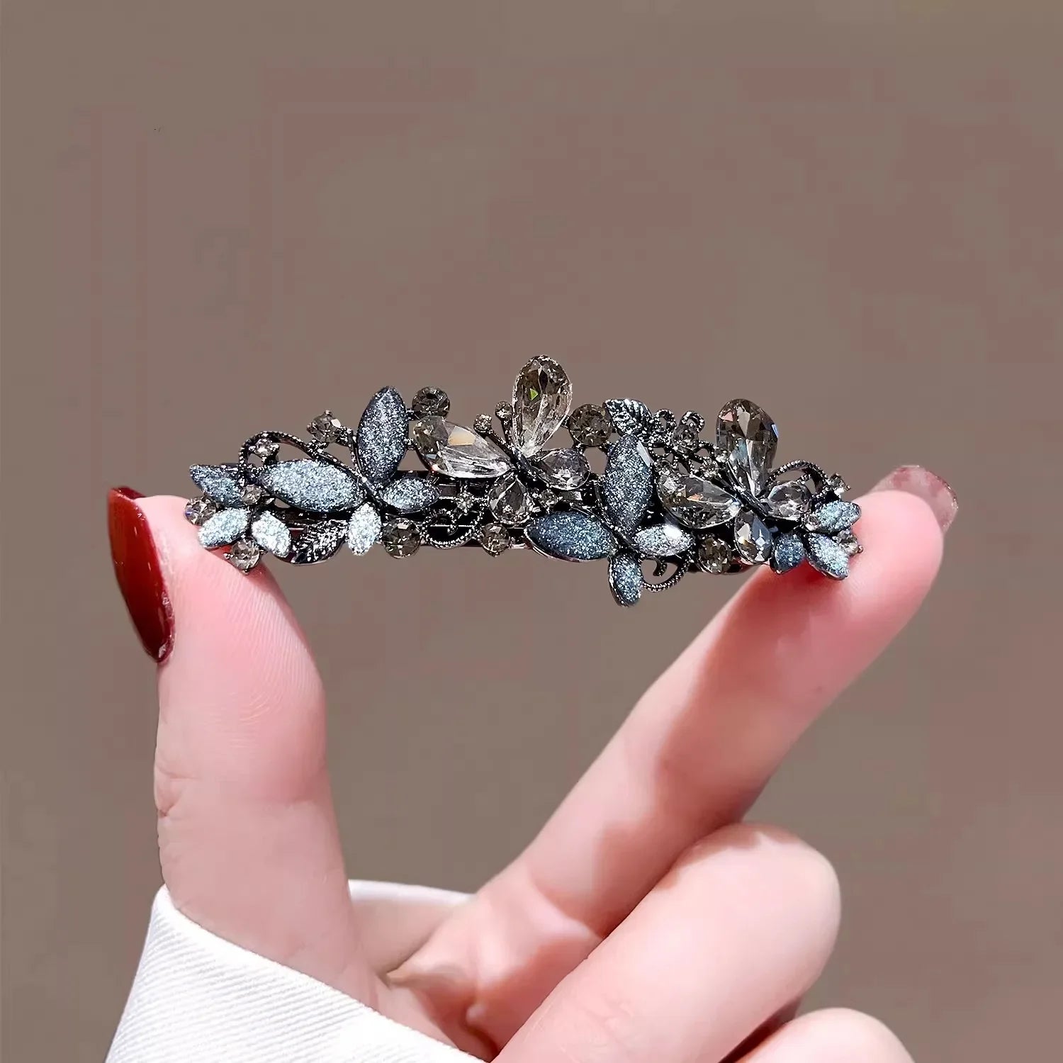 Elegant Glaze Crystal Butterfly Spring Clip Hairpin Fairy Women's Back of Head Half-tied Barrette France Style Hair Accessories