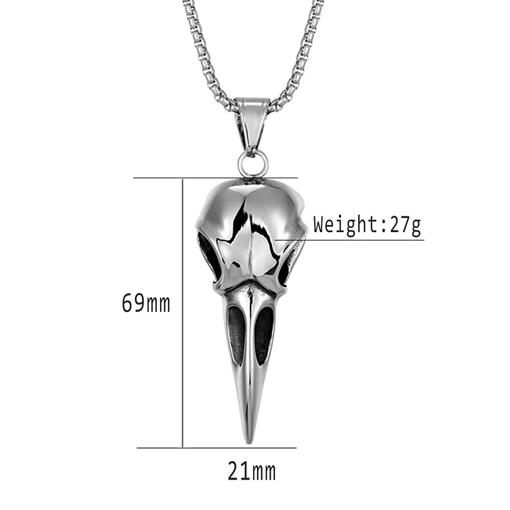 Viking Crow Skull Pendant Necklace | Stainless Steel Punk Jewelry for Men and Women additional angle