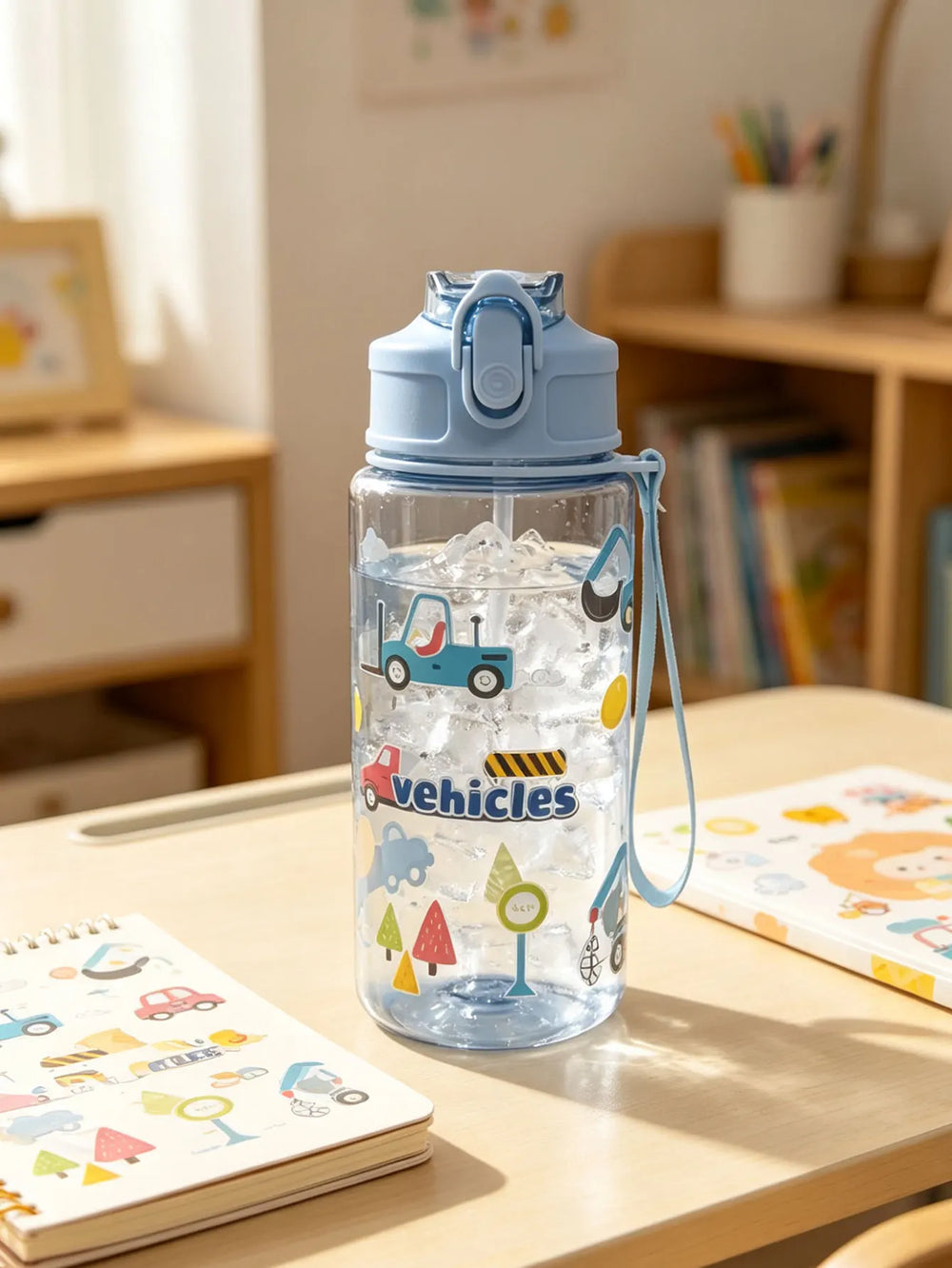 1 Piece 500ml (19 fl oz) Cartoon Printed Straw Cup, Summer Plastic Water Bottle, BP additional angle