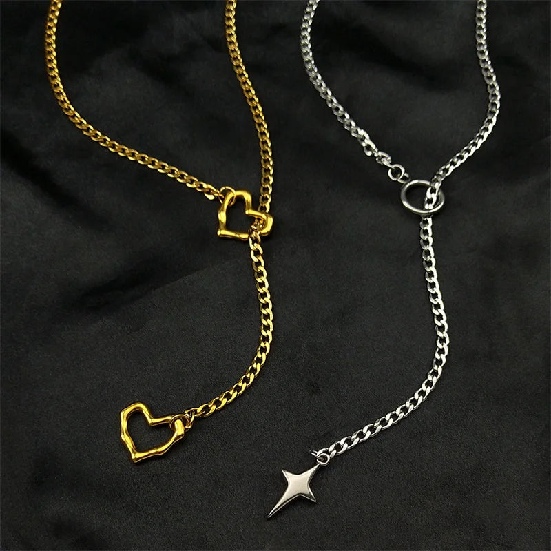 Heart O-ring Long Chain For Women Men Punk Rock Necklace Stainless Steel Key lock Neckla detail view