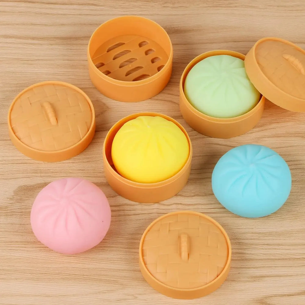 Colorful Dumpling Stress Ball Fidget Toy | Sensory Squeeze Dough with Steamer detail view