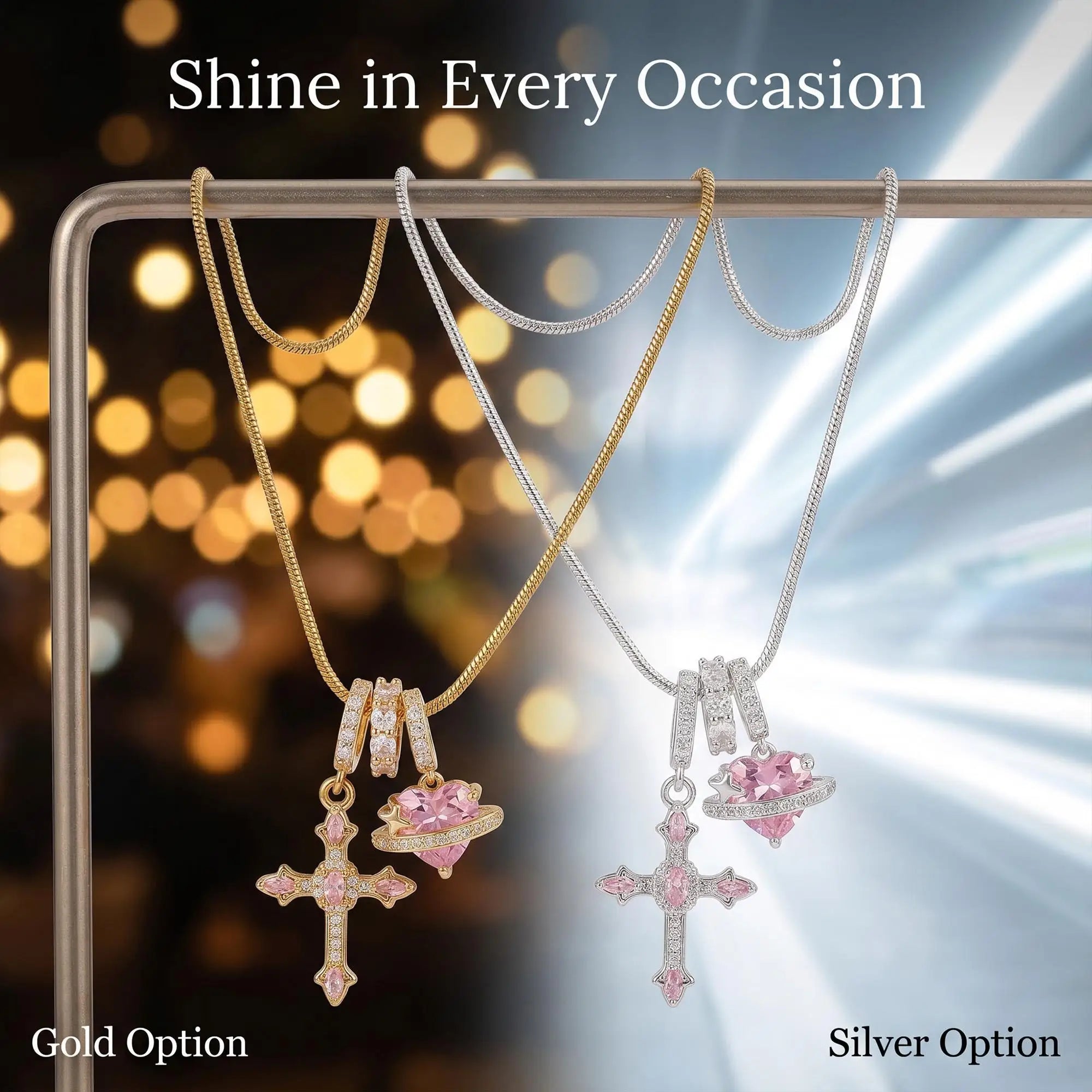 Heart Cross Pendant Necklace for Women Stainless Steel Necklace 14K Gold Plated Snake alternate view