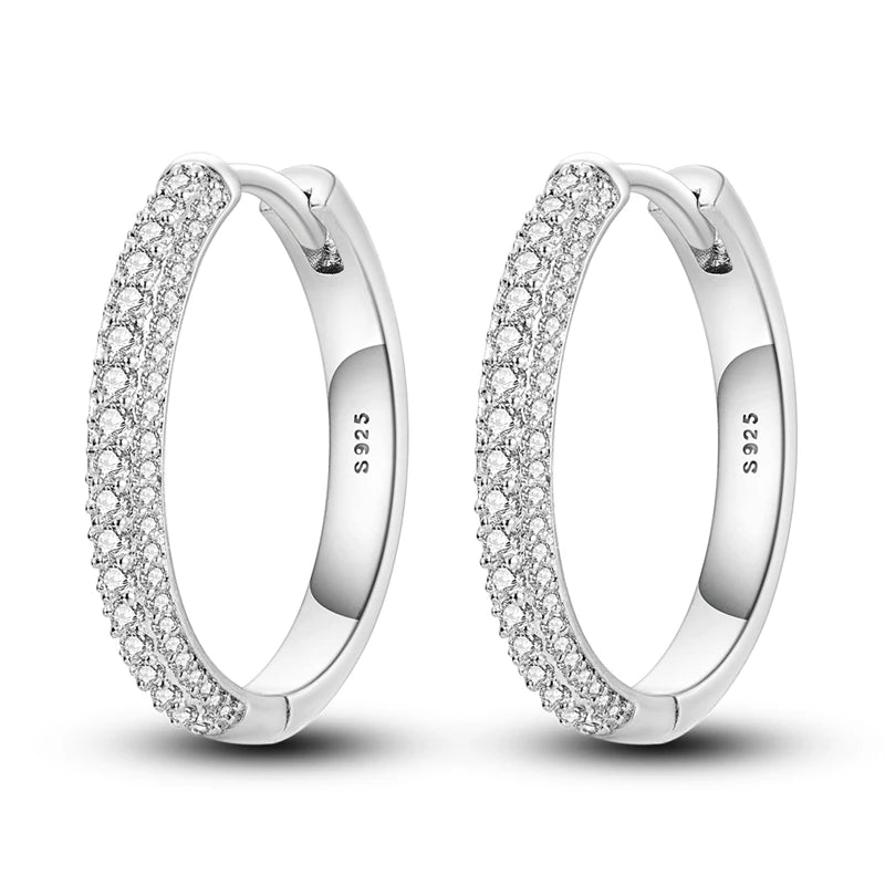 925 Sterling Silver Hoop Earrings with Zircon | Classic U-Shaped Women Jewelry