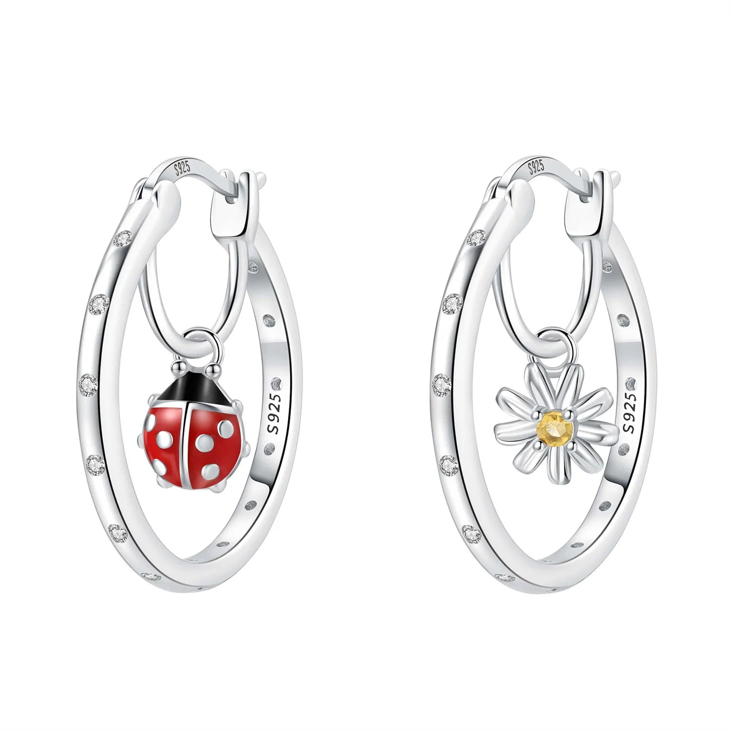 PANPOKI Original 925 Sterling Silver Purple Butterfly Insect Earrings Women Hoop Earri close-up view