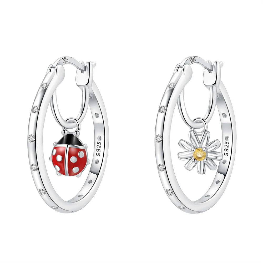PANPOKI Original 925 Sterling Silver Purple Butterfly Insect Earrings Women Hoop Earri close-up view