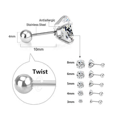 LUXUSTEEL Crystal Zircon Stud Earrings | Screw Back Round CZ Earrings for Men Women alternate view