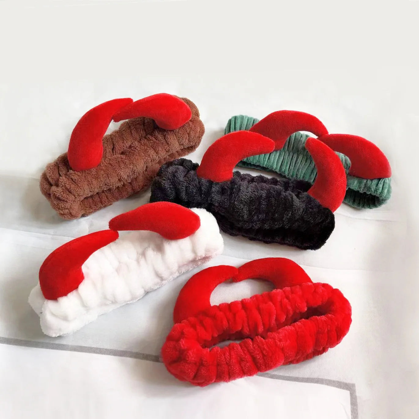 Plush Headband Women Girls Cute Red Horns Soft Elastic Hairband Wash Face Sport Velve lifestyle view