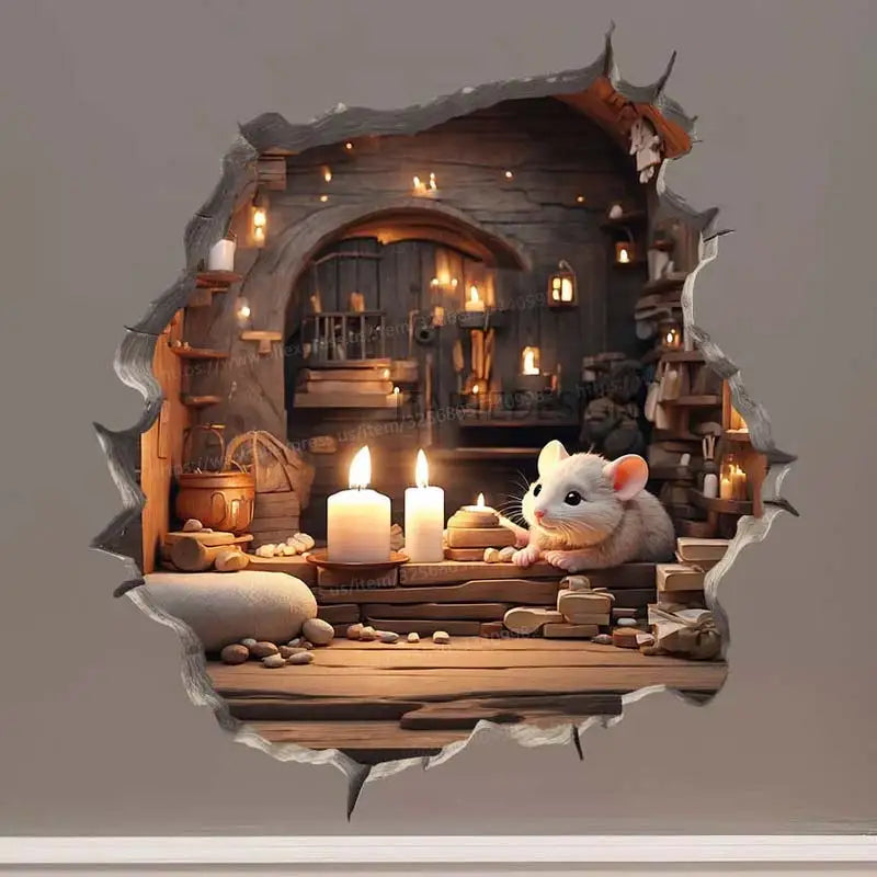 Mouse Hole Wall Decal Sticker | Removable Funny Wall Decoration alternate view