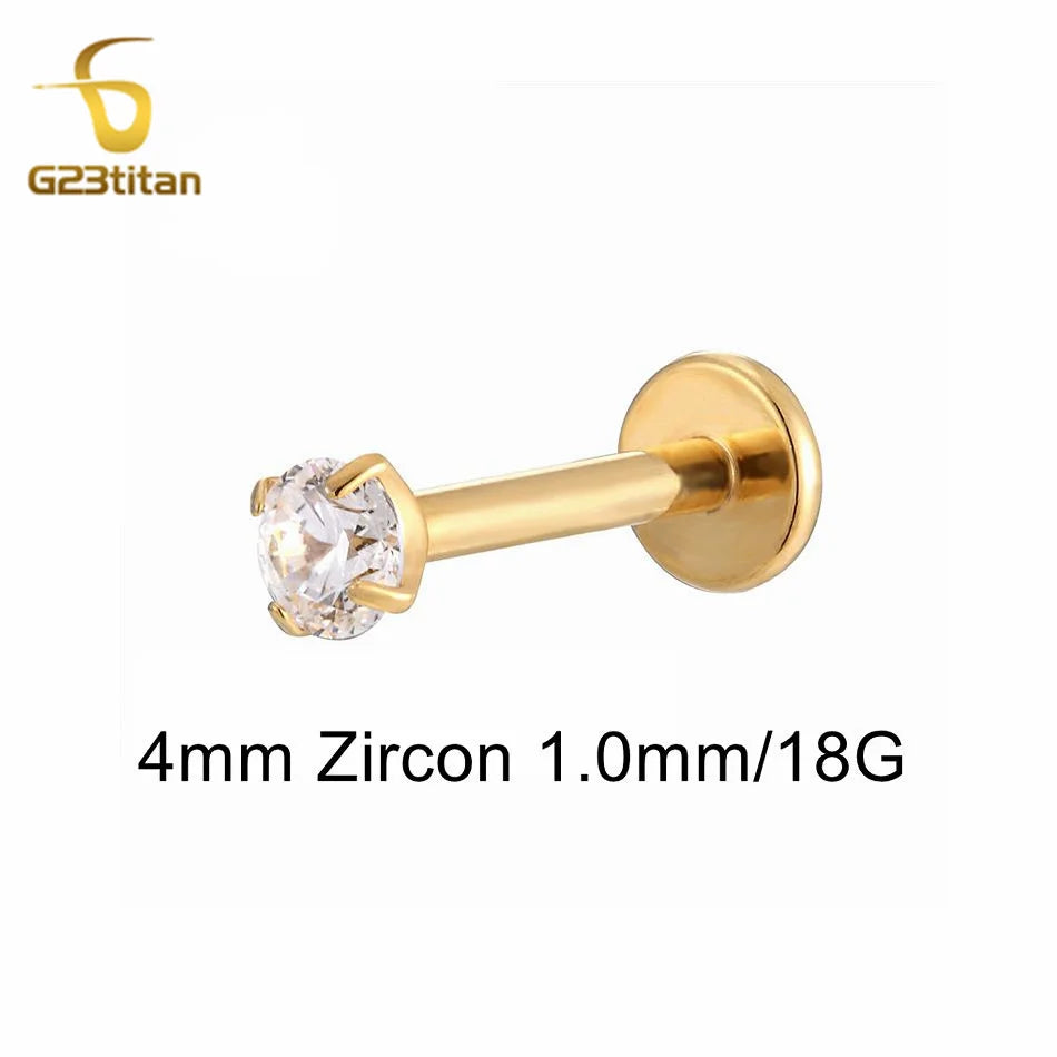 16G 18G Titanium Labret Stud Nose Ring | Zircon Internally Threaded Body Jewelry for alternate view