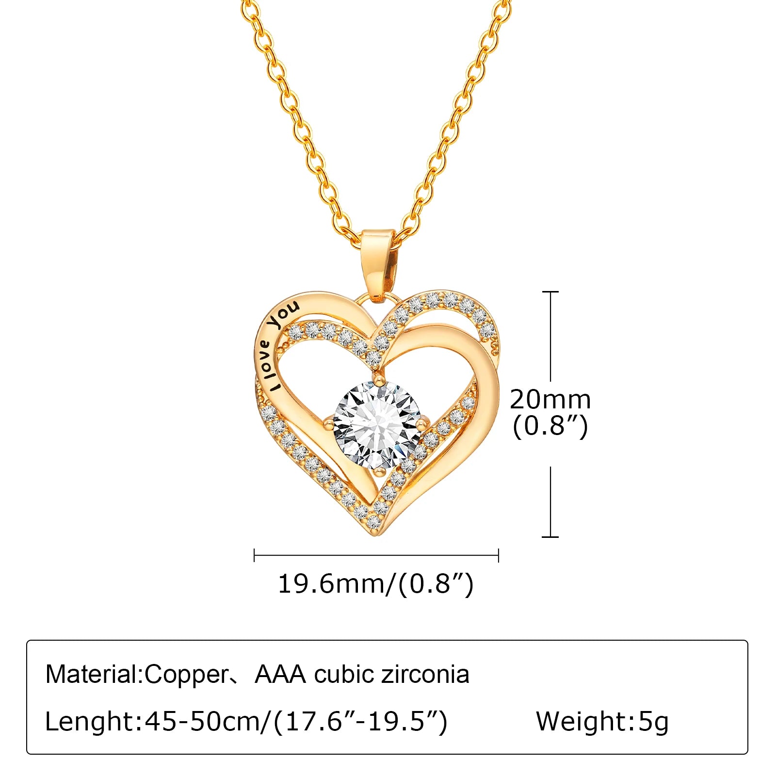 Vnox Heart Necklace for Women, Birthstone Heart I Love You Jewelry Necklaces for Mom G close-up view