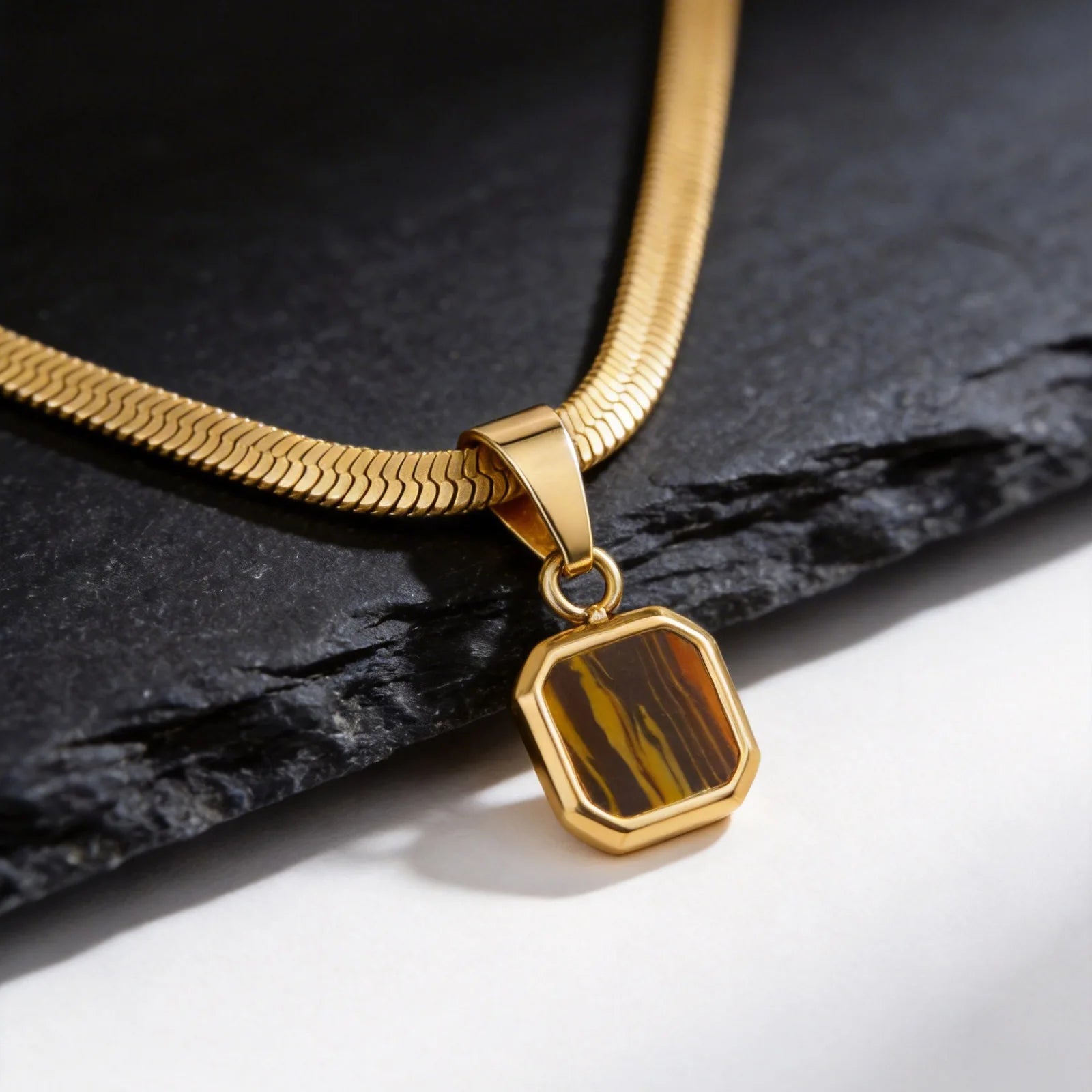 Men's Geometric Stone Pendant Necklace | Stainless Steel Blade Chain alternate view