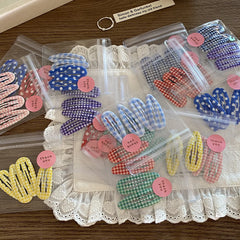 4pcs Academia Hair Clips for Children Cute Polka Dot & Plaid BB Clips Y2K School Girl Side Hair Pins Water-drop Wavy Shape Set
