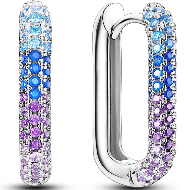 Hot Classic Original 925 Sterling Silver Earrings Colorful Circle Hoop Earrings For Wo close-up view