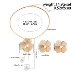 Ingemark Romantic Flower Petal Imitation Pearl Pendant Choker Necklace Stud Earrings Wom detail view