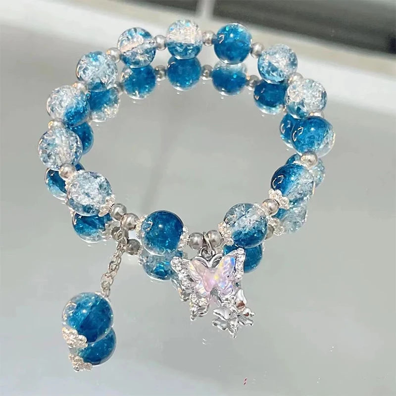 Crystal Butterfly Pendant Bracelet | Colorful Glass Bead Jewelry for Women lifestyle view