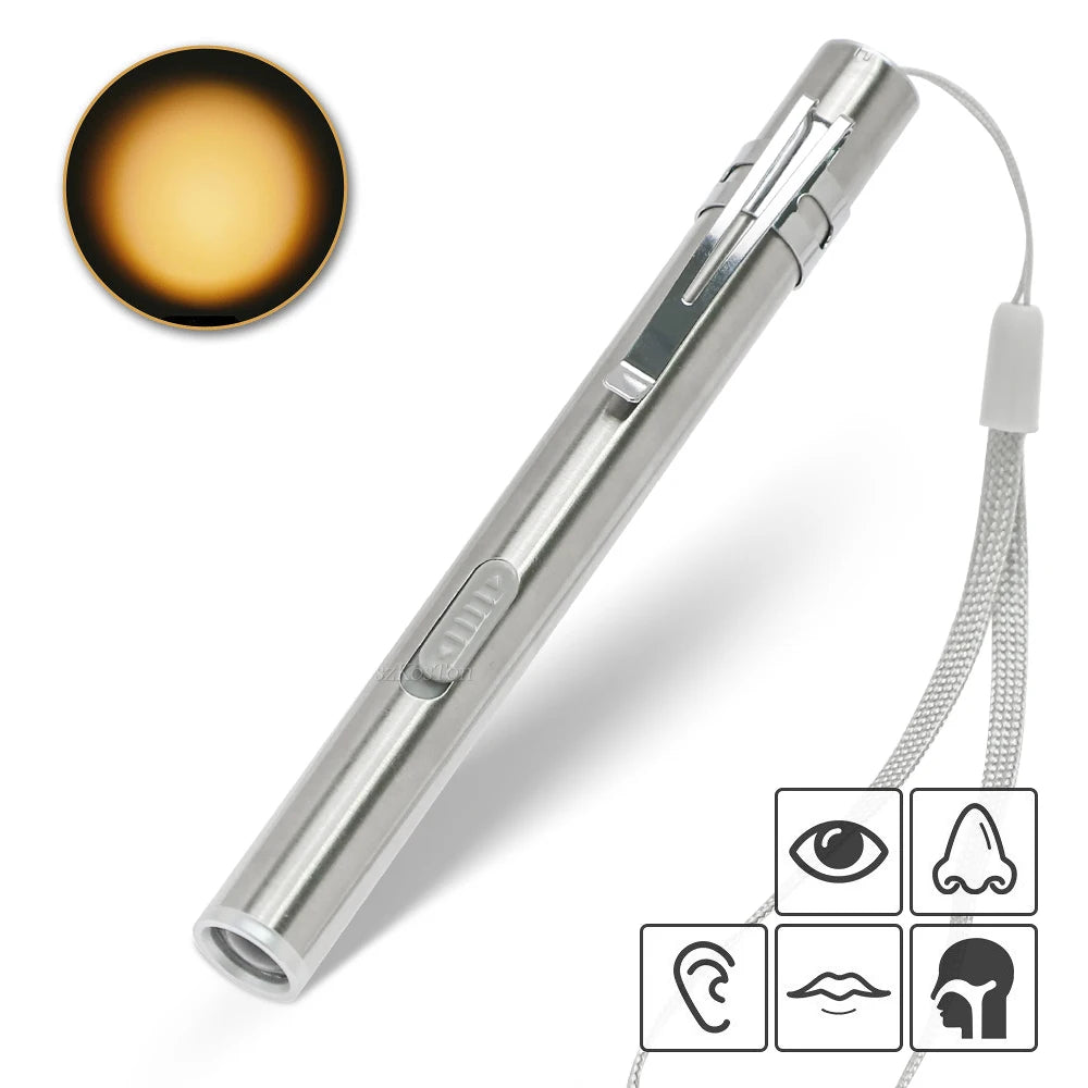 Mini Portable LED Pen Light | USB Rechargeable Medical Flashlight with Stainless Steel C detail view