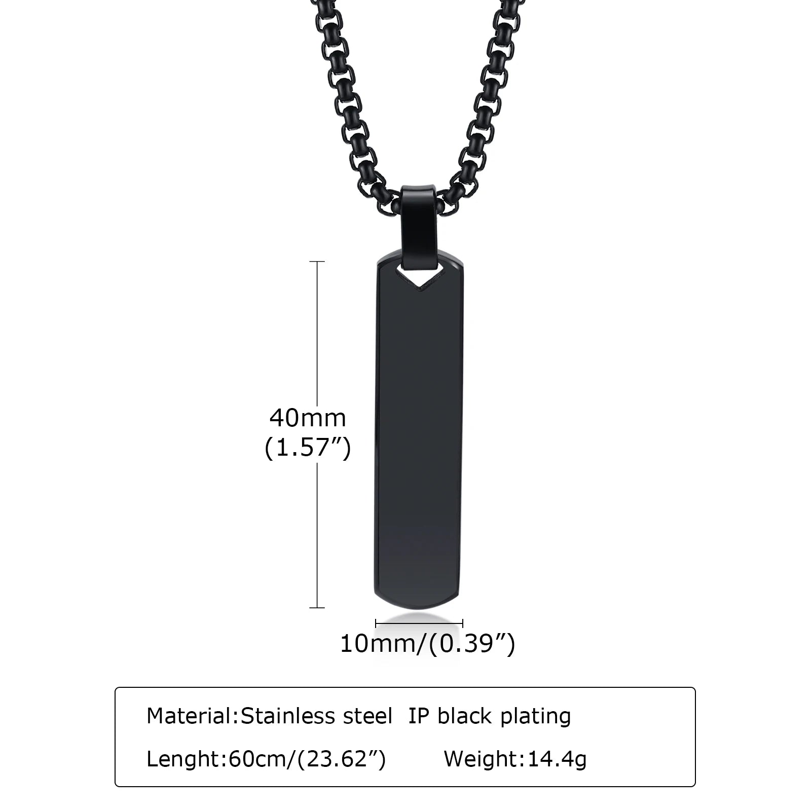 Initial Bar Necklace for Men | Thick Geometric Vertical Pendant with A-Z Letters additional angle