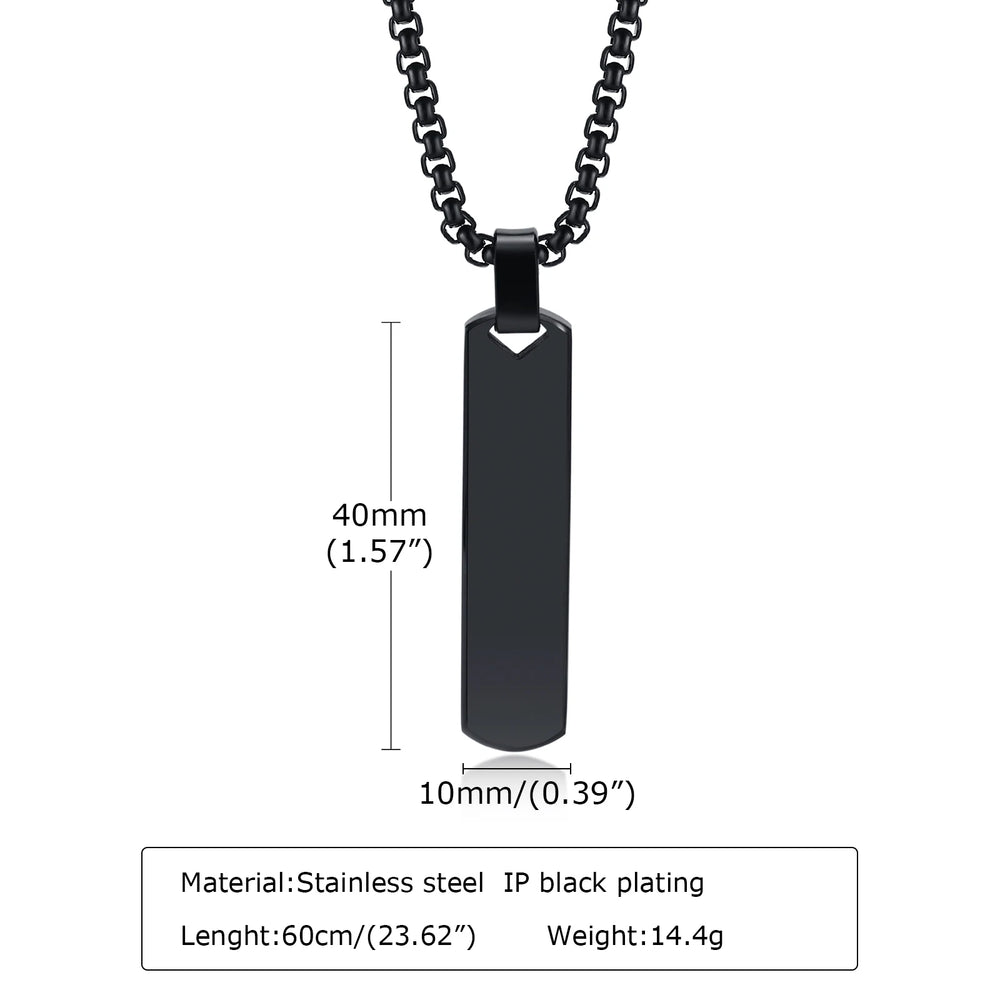 Initial Bar Necklace for Men | Thick Geometric Vertical Pendant with A-Z Letters additional angle