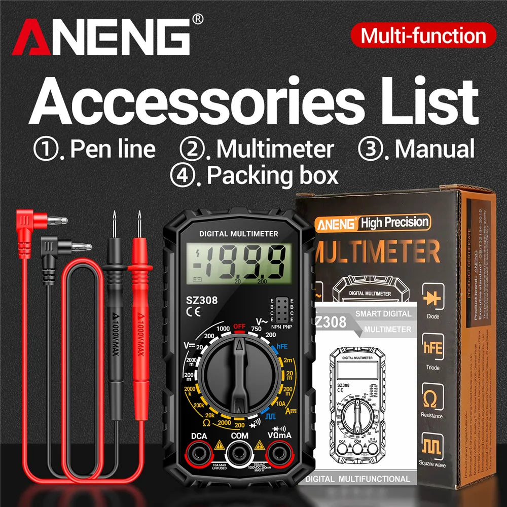 ANENG SZ308 1999 Count Digital Multimeter | High-Precision AC/DC Tester detail view