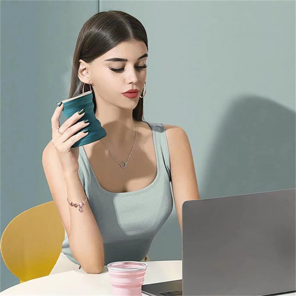 Portable Foldable Silicone Cup | Travel Mug with Lid and Lanyard lifestyle view