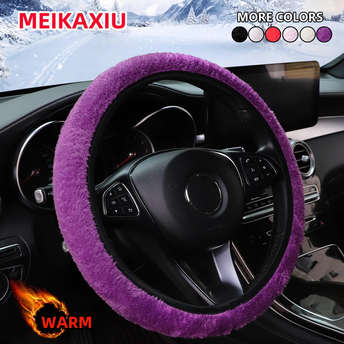 1 Winter Short Plush Comfort Hand Warmer Car Without Inner Ring Steering Wheel Cover alternate view