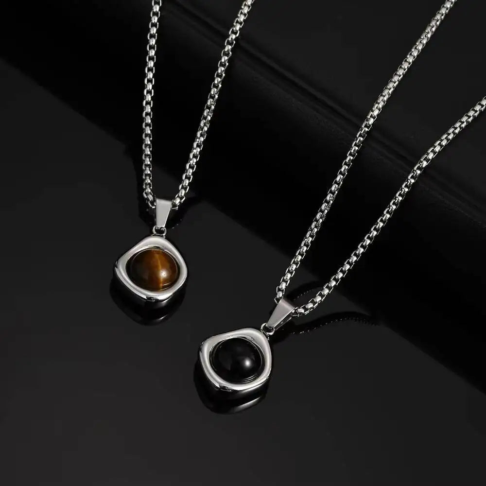 Vnox Tiger Eye Stone Irregular Pendant Neckalce for Men, Waterproof Stainless Steel N alternate view