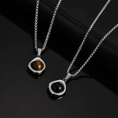 Vnox Tiger Eye Stone Irregular Pendant Neckalce for Men, Waterproof Stainless Steel N alternate view