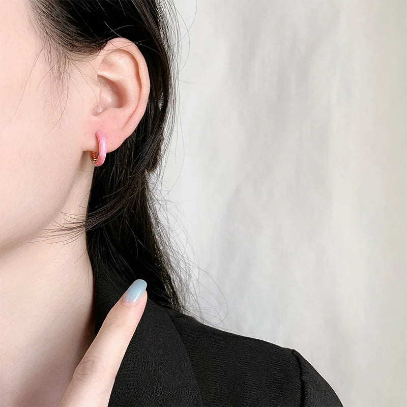 925 Sterling Silver Enamel Pink Blue Luxury Stud Earrings For Women Ear Piercing Earring detail view