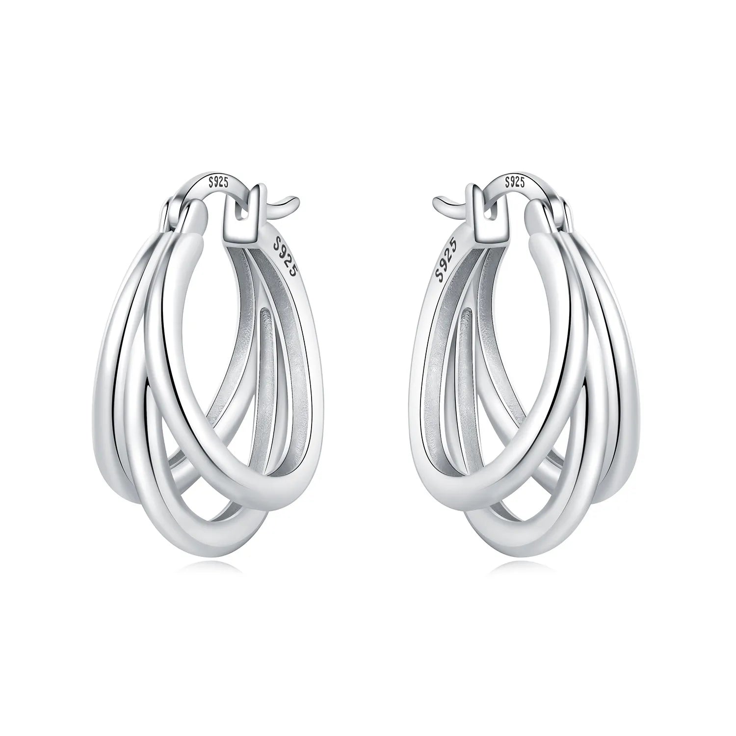925 Sterling Silver Multi-Layer Hoop Earrings | Trendy Fine Jewelry Gift for Women detail view