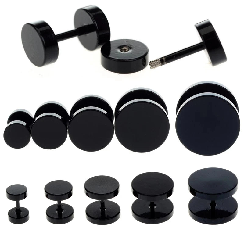1 Pair Punk Men's Stud Earrings Barbell Punk Gothic Stainless Steel Ear Studs for Women Men Street P