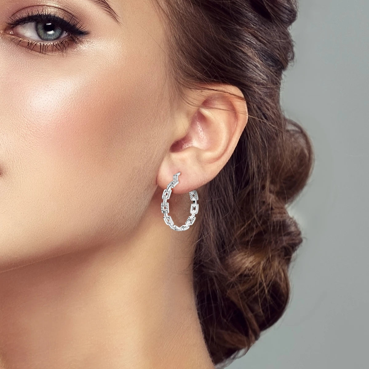 Orstarry S925 Sterling Silver Square Chain With Stone Inlaid Earrings Hoop Earrings Fo close-up view