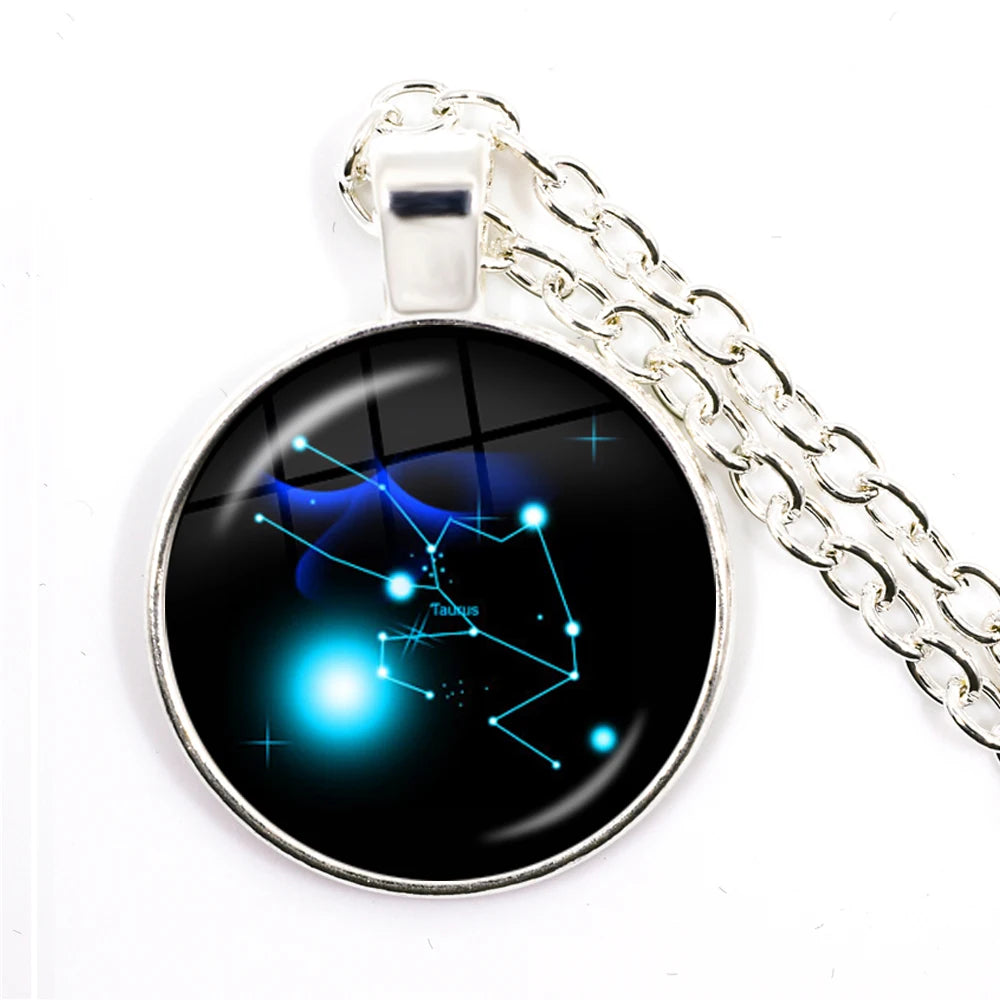 Zodiac Necklace Silver Plated | 12 Constellation Pendant Jewelry detail view