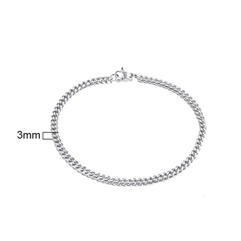 Stainless Steel Chain Bracelet Women, 3mm to 9mm Curb Cuban Chain Bangle Gold Color additional angle