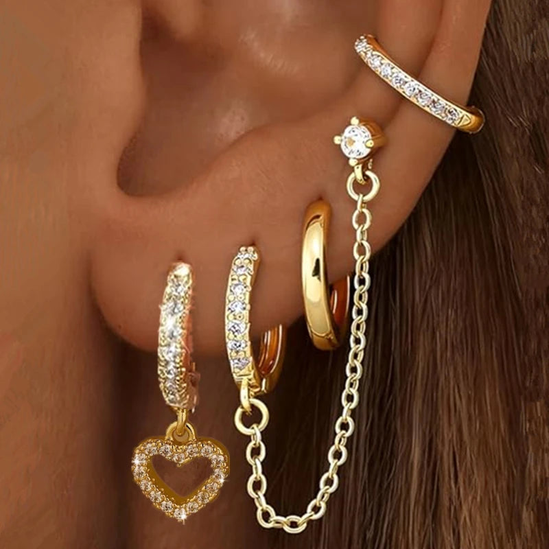 4PC Chain Huggie Earring Set | Flower Tragus Hoop Earrings for Women alternate view