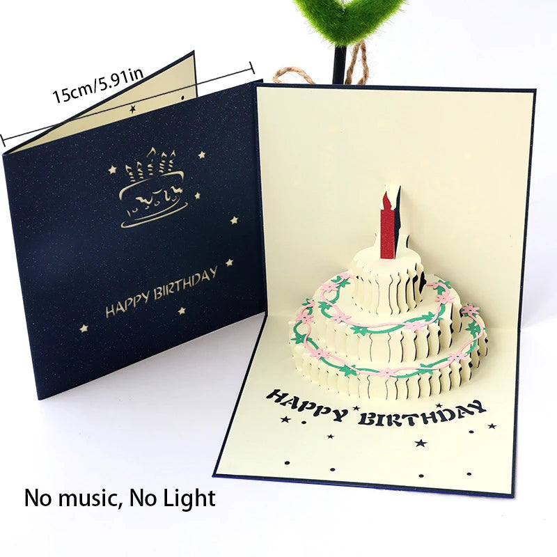 3D Music Light Birthday Card | Pop Up Cake Musical Greeting with Envelope additional angle
