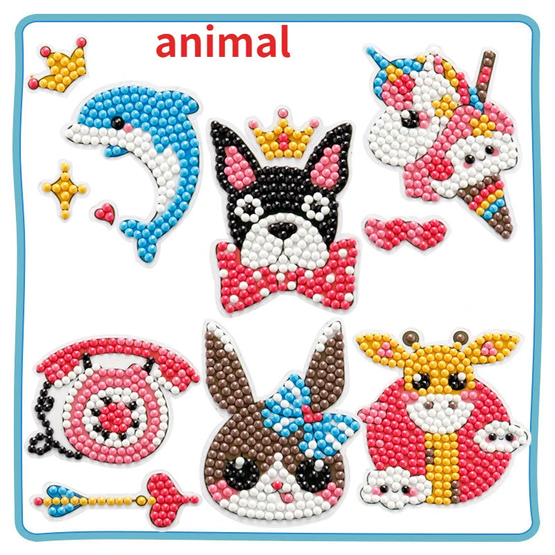 Child Diamond DIY Painting Sticker Set Toys Colorful Cartoon Sticker Handmade Arts Cra close-up view