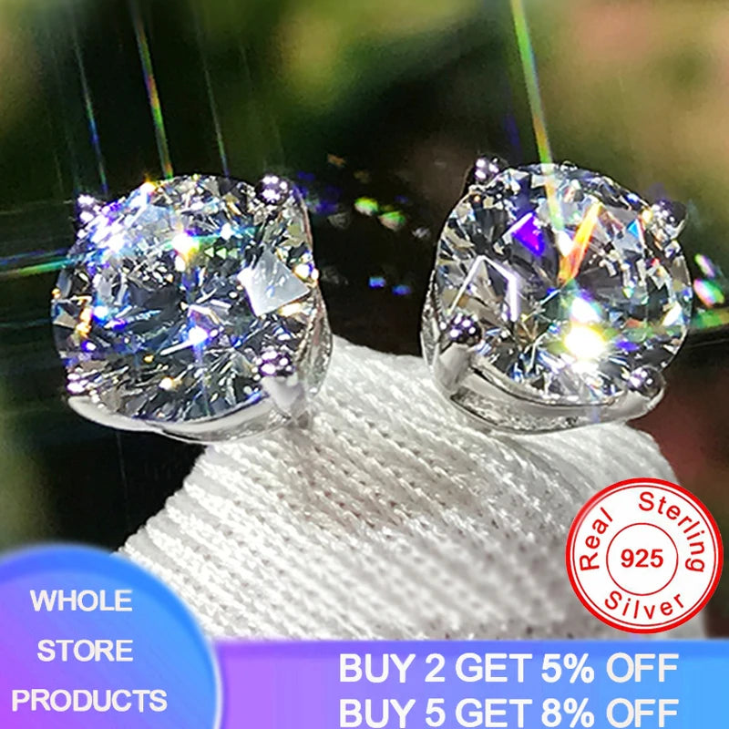 2.0ct Moissanite Earrings for Women Lab Grown Diamond Ear Studs 925 Sterling Silver Fine Jewelry Gif