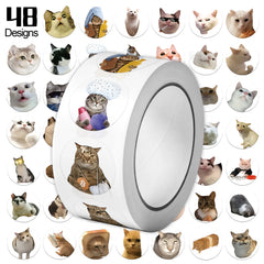 1Roll(500Pcs) Lovely Pet Cats Meme Stickers 2.5cm/1.0'' 48 Designs Decal Labels for Teachers Gifts P