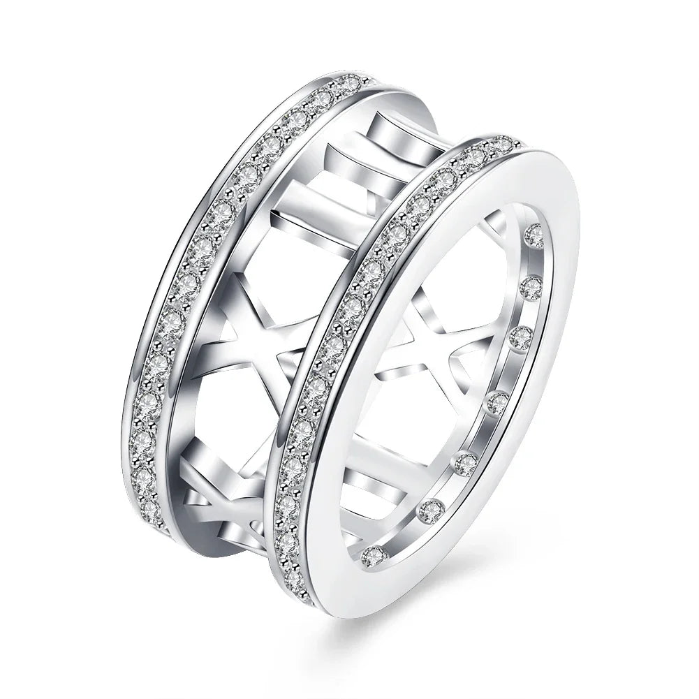 925 sterling silver Roman numeral AAA zircon ring, wedding ring for men and women, additional angle
