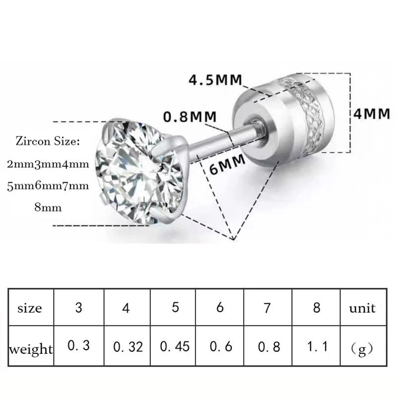 Stainless Steel Titanium Stud Earrings | 4 Color CZ Crystal Screw Back Earrings for Wo close-up view