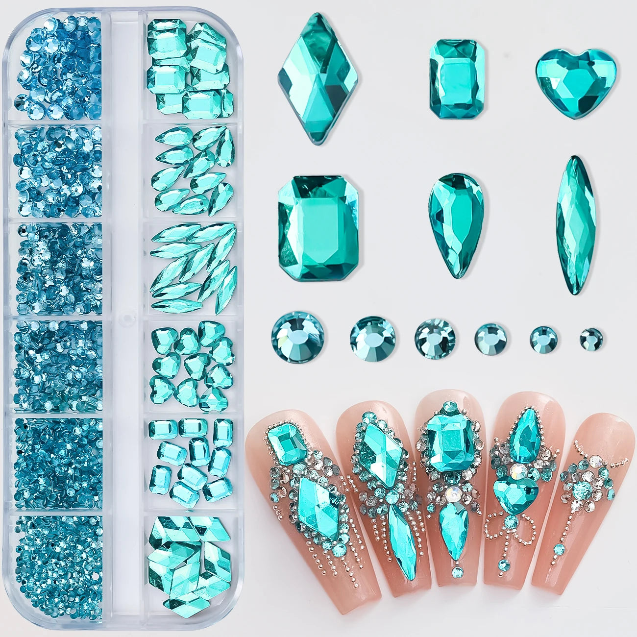 12Grids Pink Mixed Nail Rhinestones Luxury Nail Charms Glitter Crystal Jewelry Gems N alternate view
