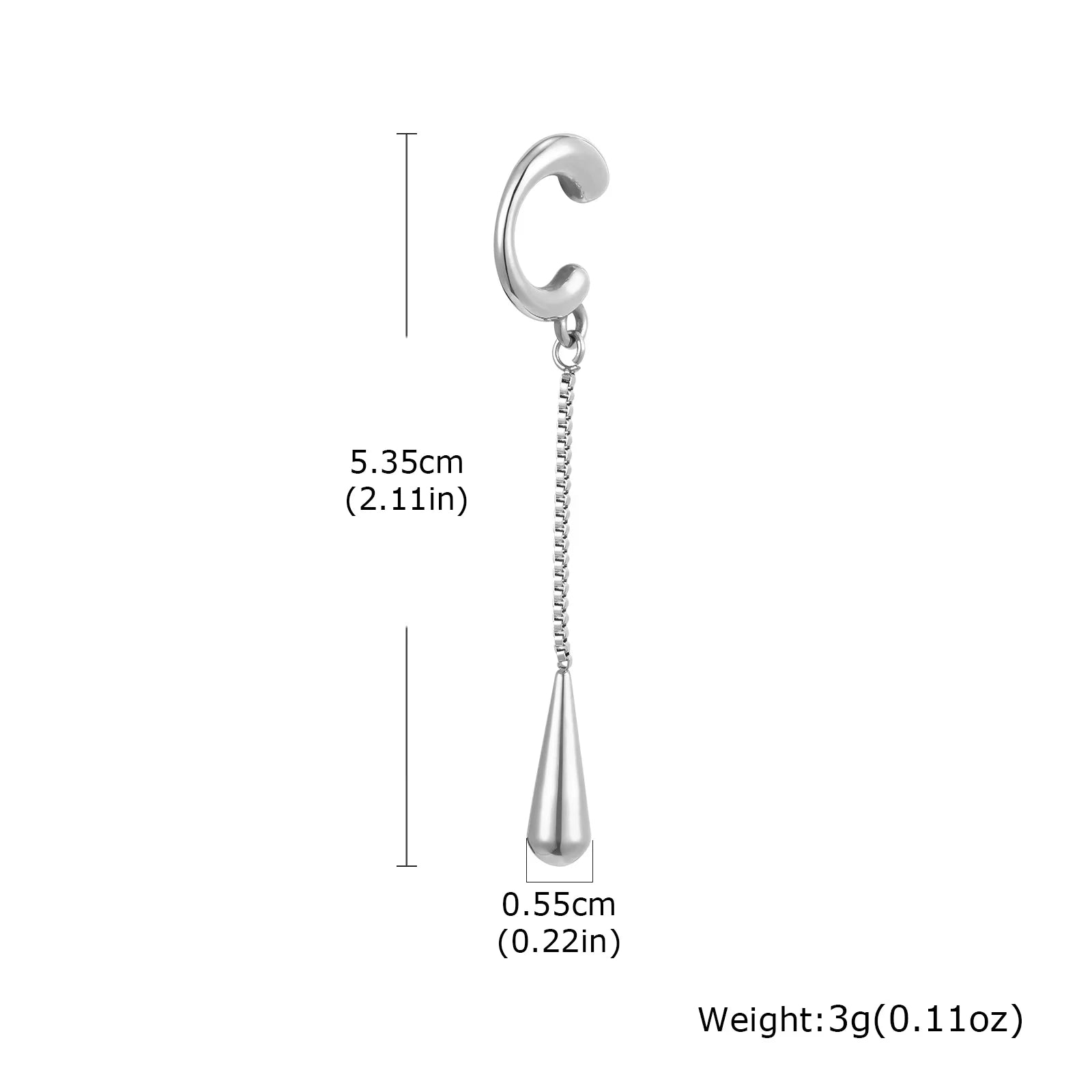 Fashion Long Tassel C-shaped Fake Piercing Ear Clip for Women Gold Plated Stainless S alternate view