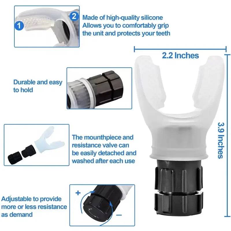 Portable Lung Capacity Trainer | Adjustable Resistance Breathing Exerciser close-up view