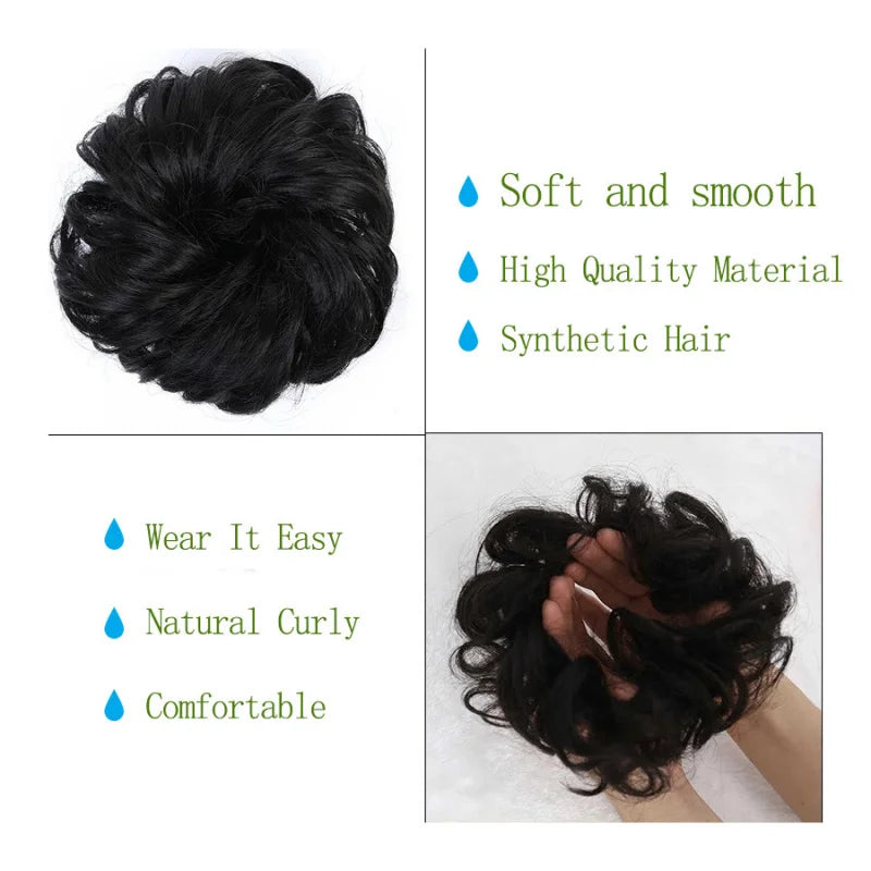 Synthetic Messy Hair Bun Chignon Scrunchies Fake Hair Band Braid Elastic Hairpiece Tail detail view