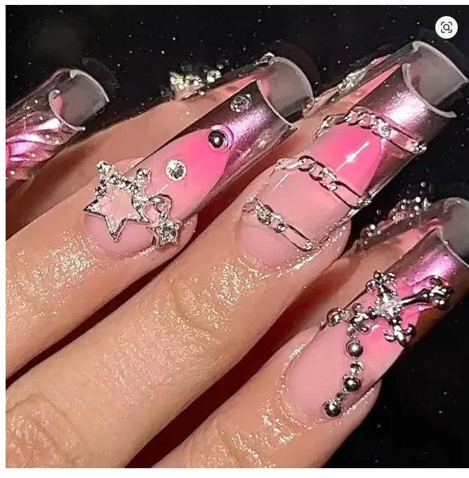 80PCS Star Nail Charms for Acrylic Nails,Silver Star Planet Cross Alloy Nail Art Decorat detail view