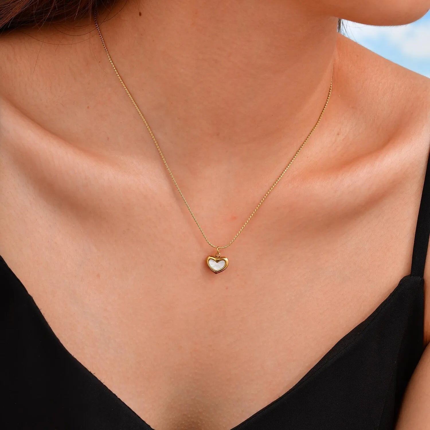 Layered Heart Pendant Necklace | Stainless Steel Minimalist Jewelry for Women close-up view