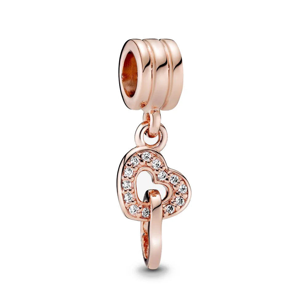 925 Sterling Silver Trinkets Rose Gold Locks And Keys Charm Of 925 Chain Bead Fit O additional angle