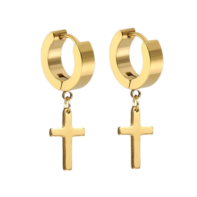 2Pcs Of Stainless Steel Cross Earrings Set, Men’s Women’s stud Earrings Small Huggie Hoo detail view