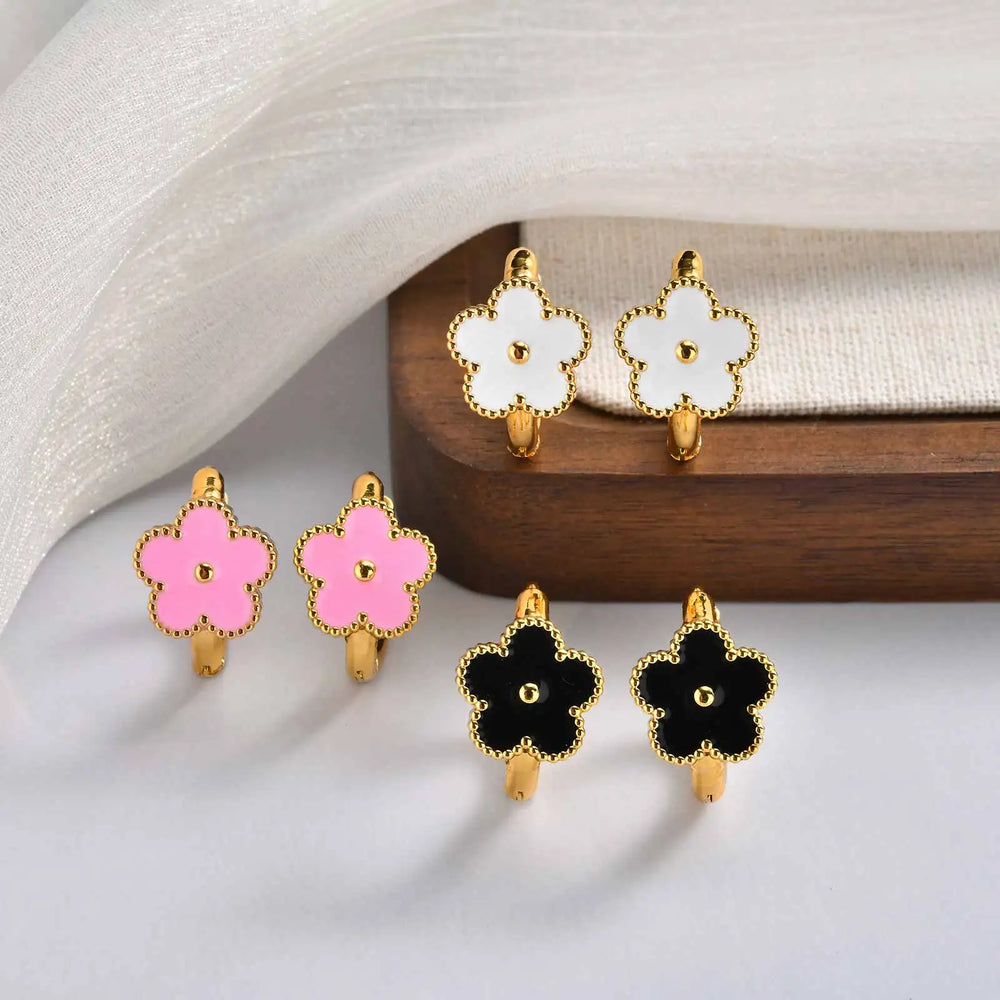 Dainty Lucky Leaf Hoop Earrings for Women Teens, Stainless Steel Flower Hoop Earrings Non Tarnish