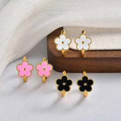 Dainty Lucky Leaf Hoop Earrings for Women Teens, Stainless Steel Flower Hoop Earrings Non Tarnish
